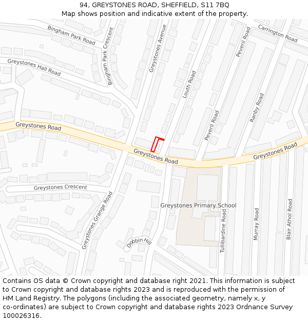 94, GREYSTONES ROAD, SHEFFIELD, S11 7BQ: Location map and indicative extent of plot