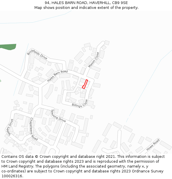 94, HALES BARN ROAD, HAVERHILL, CB9 9SE: Location map and indicative extent of plot