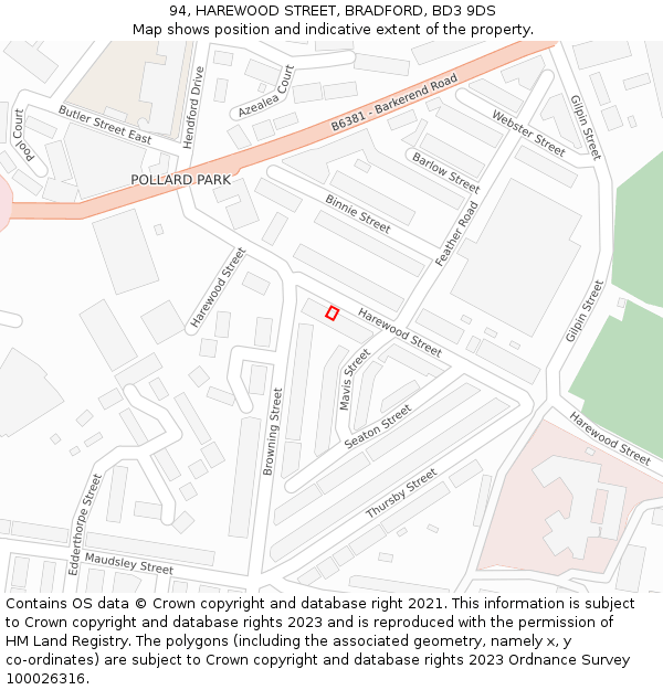 94, HAREWOOD STREET, BRADFORD, BD3 9DS: Location map and indicative extent of plot