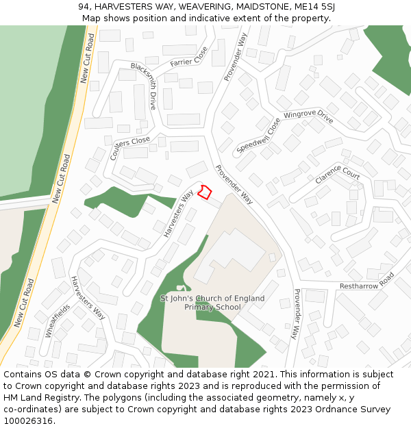 94, HARVESTERS WAY, WEAVERING, MAIDSTONE, ME14 5SJ: Location map and indicative extent of plot