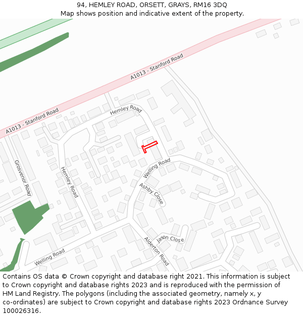 94, HEMLEY ROAD, ORSETT, GRAYS, RM16 3DQ: Location map and indicative extent of plot
