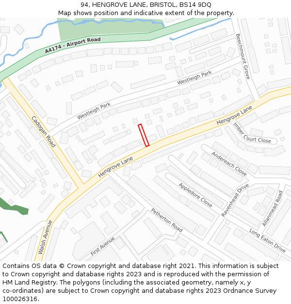 94, HENGROVE LANE, BRISTOL, BS14 9DQ: Location map and indicative extent of plot