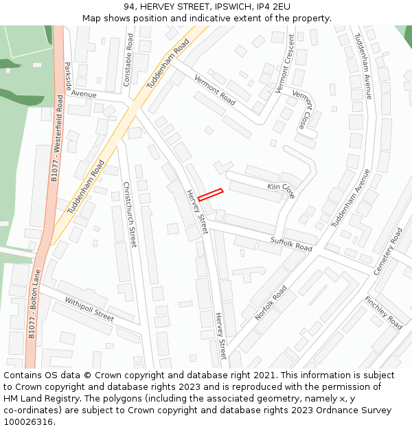 94, HERVEY STREET, IPSWICH, IP4 2EU: Location map and indicative extent of plot