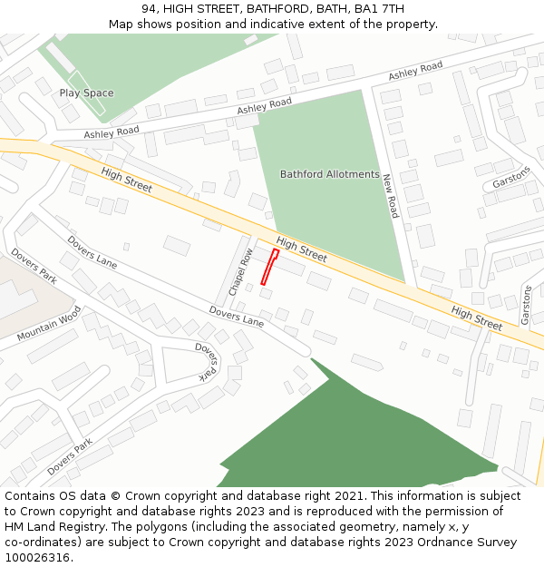 94, HIGH STREET, BATHFORD, BATH, BA1 7TH: Location map and indicative extent of plot