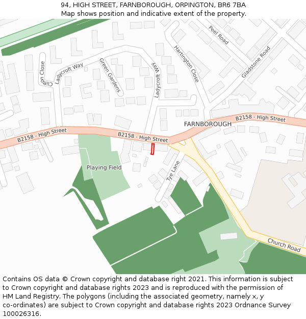 94, HIGH STREET, FARNBOROUGH, ORPINGTON, BR6 7BA: Location map and indicative extent of plot