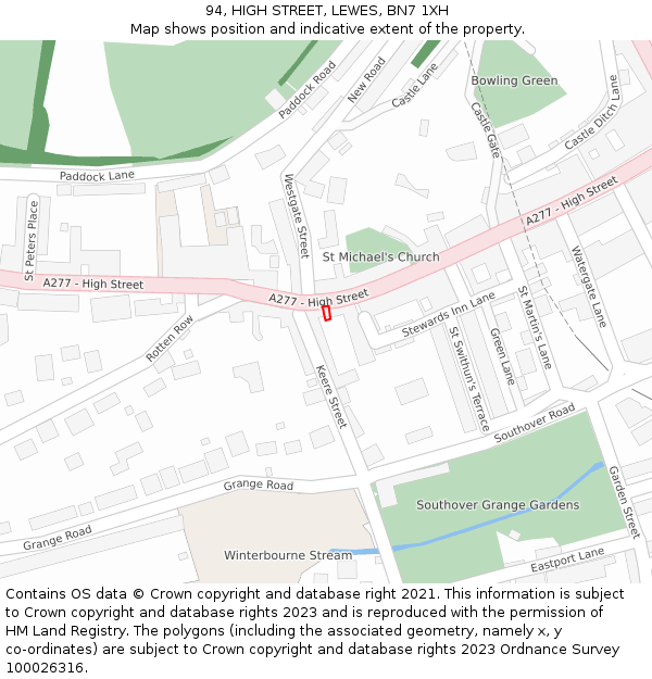 94, HIGH STREET, LEWES, BN7 1XH: Location map and indicative extent of plot
