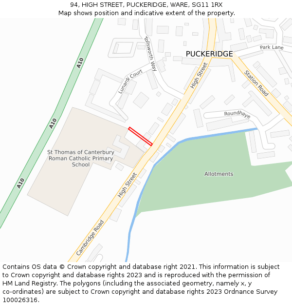 94, HIGH STREET, PUCKERIDGE, WARE, SG11 1RX: Location map and indicative extent of plot