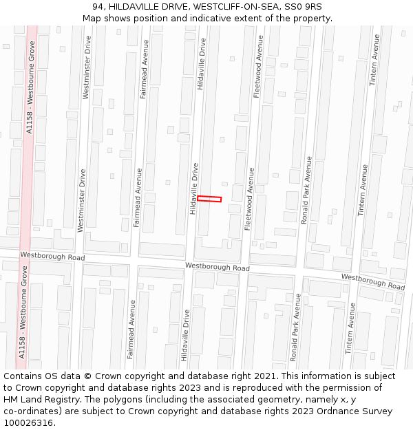 94, HILDAVILLE DRIVE, WESTCLIFF-ON-SEA, SS0 9RS: Location map and indicative extent of plot