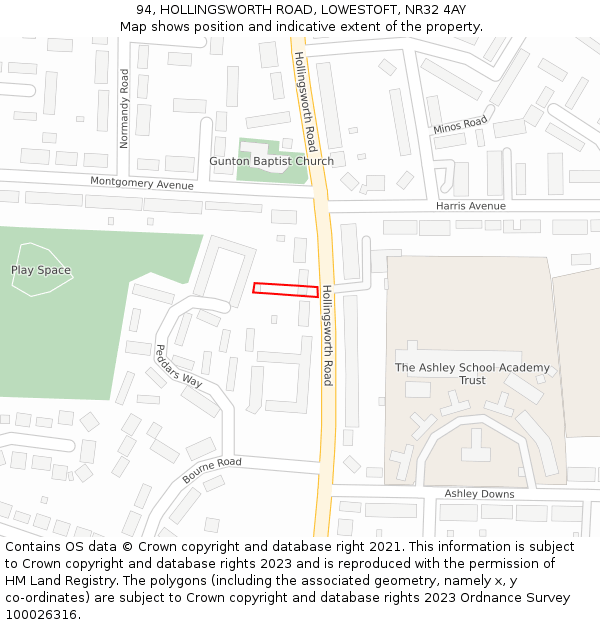 94, HOLLINGSWORTH ROAD, LOWESTOFT, NR32 4AY: Location map and indicative extent of plot