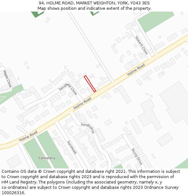 94, HOLME ROAD, MARKET WEIGHTON, YORK, YO43 3ES: Location map and indicative extent of plot