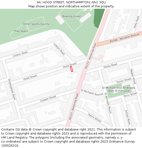 94, HOOD STREET, NORTHAMPTON, NN1 3QU: Location map and indicative extent of plot