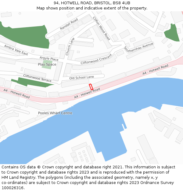 94, HOTWELL ROAD, BRISTOL, BS8 4UB: Location map and indicative extent of plot