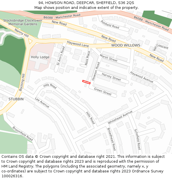 94, HOWSON ROAD, DEEPCAR, SHEFFIELD, S36 2QS: Location map and indicative extent of plot