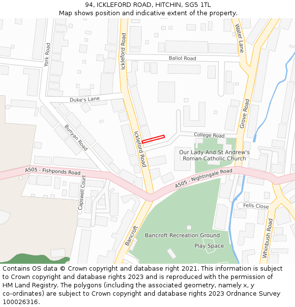 94, ICKLEFORD ROAD, HITCHIN, SG5 1TL: Location map and indicative extent of plot