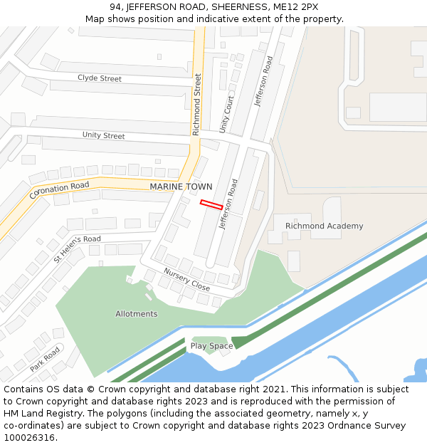 94, JEFFERSON ROAD, SHEERNESS, ME12 2PX: Location map and indicative extent of plot
