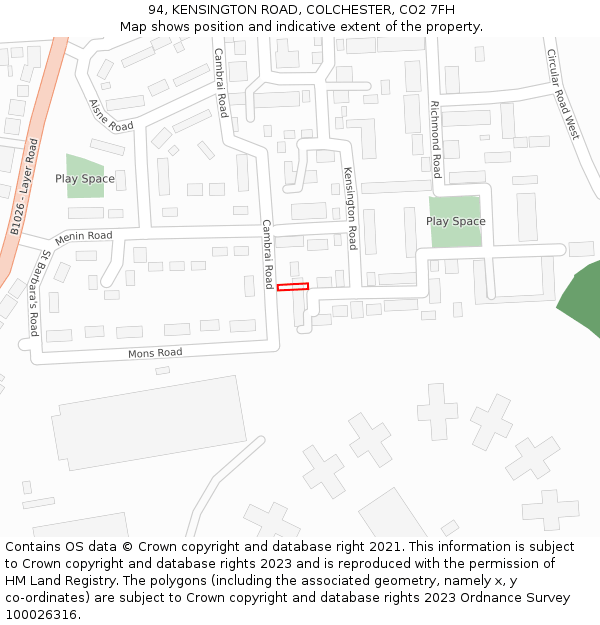 94, KENSINGTON ROAD, COLCHESTER, CO2 7FH: Location map and indicative extent of plot