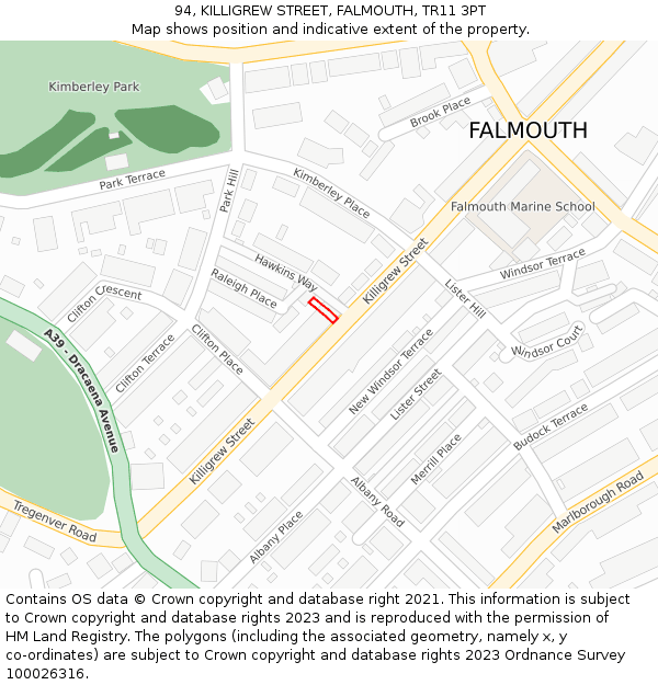 94, KILLIGREW STREET, FALMOUTH, TR11 3PT: Location map and indicative extent of plot