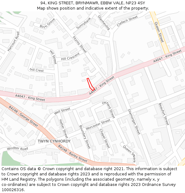 94, KING STREET, BRYNMAWR, EBBW VALE, NP23 4SY: Location map and indicative extent of plot