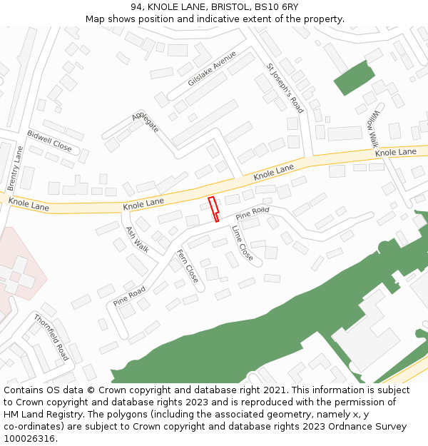 94, KNOLE LANE, BRISTOL, BS10 6RY: Location map and indicative extent of plot