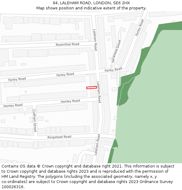 94, LALEHAM ROAD, LONDON, SE6 2HX: Location map and indicative extent of plot