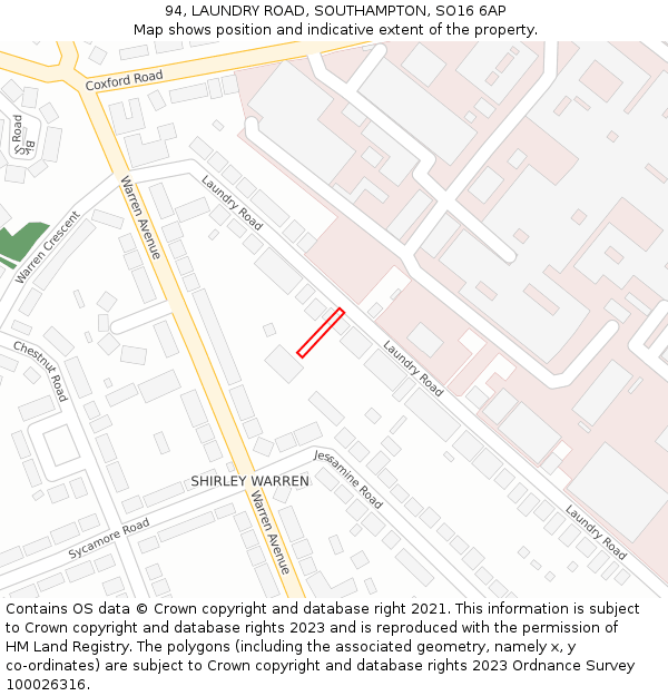 94, LAUNDRY ROAD, SOUTHAMPTON, SO16 6AP: Location map and indicative extent of plot