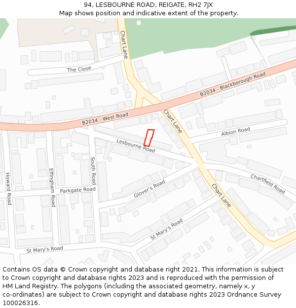 94, LESBOURNE ROAD, REIGATE, RH2 7JX: Location map and indicative extent of plot