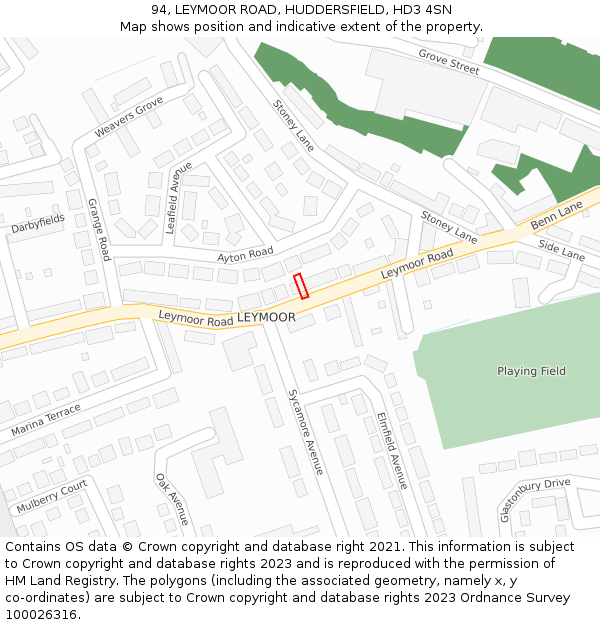 94, LEYMOOR ROAD, HUDDERSFIELD, HD3 4SN: Location map and indicative extent of plot