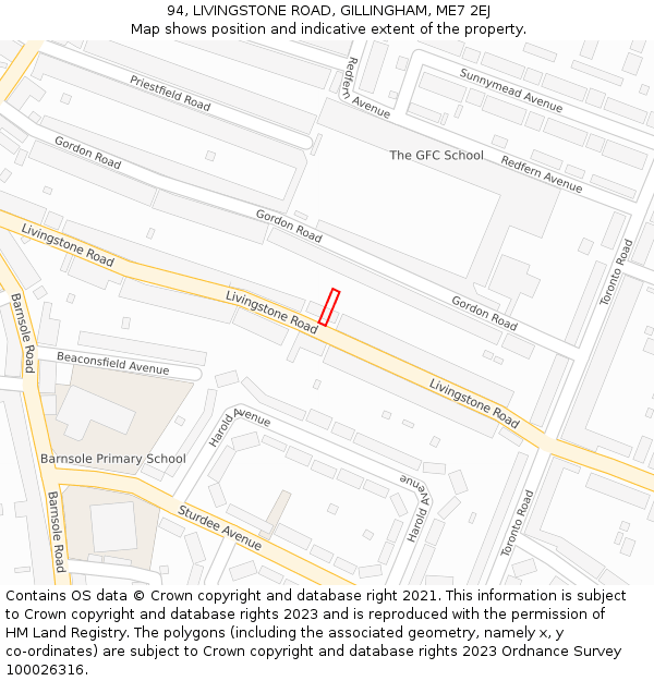 94, LIVINGSTONE ROAD, GILLINGHAM, ME7 2EJ: Location map and indicative extent of plot