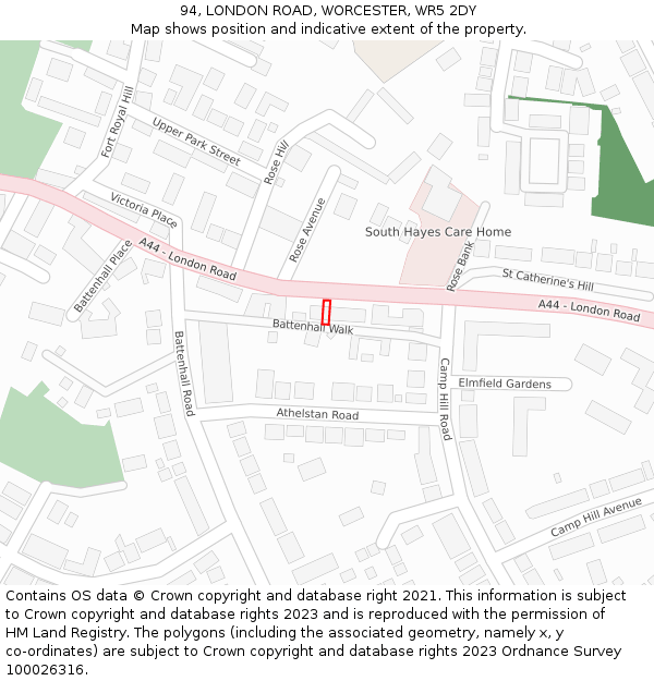 94, LONDON ROAD, WORCESTER, WR5 2DY: Location map and indicative extent of plot