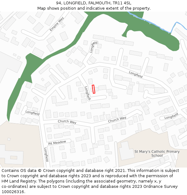 94, LONGFIELD, FALMOUTH, TR11 4SL: Location map and indicative extent of plot