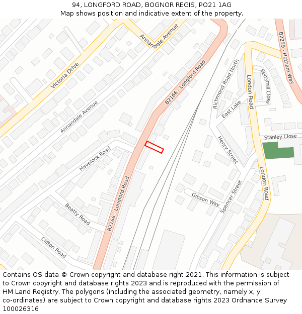 94, LONGFORD ROAD, BOGNOR REGIS, PO21 1AG: Location map and indicative extent of plot