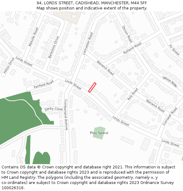 94, LORDS STREET, CADISHEAD, MANCHESTER, M44 5FF: Location map and indicative extent of plot