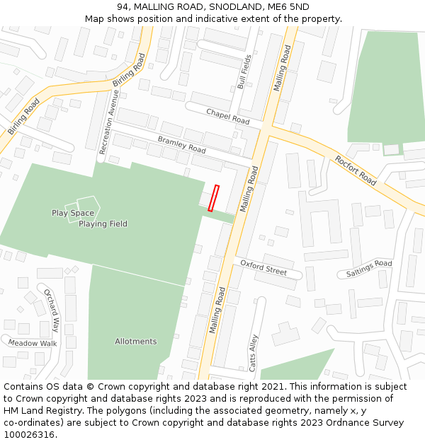 94, MALLING ROAD, SNODLAND, ME6 5ND: Location map and indicative extent of plot