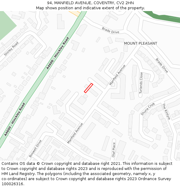 94, MANFIELD AVENUE, COVENTRY, CV2 2HN: Location map and indicative extent of plot