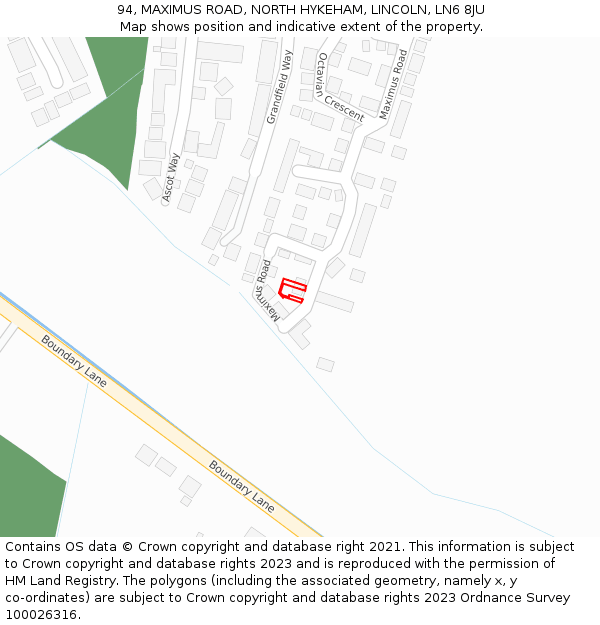 94, MAXIMUS ROAD, NORTH HYKEHAM, LINCOLN, LN6 8JU: Location map and indicative extent of plot