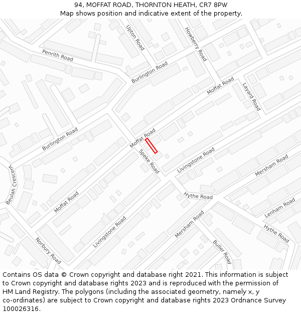 94, MOFFAT ROAD, THORNTON HEATH, CR7 8PW: Location map and indicative extent of plot
