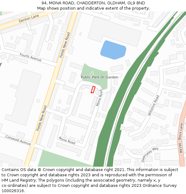 94, MONA ROAD, CHADDERTON, OLDHAM, OL9 8ND: Location map and indicative extent of plot