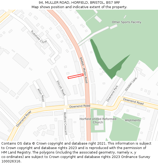 94, MULLER ROAD, HORFIELD, BRISTOL, BS7 9RF: Location map and indicative extent of plot