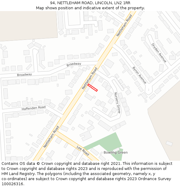 94, NETTLEHAM ROAD, LINCOLN, LN2 1RR: Location map and indicative extent of plot