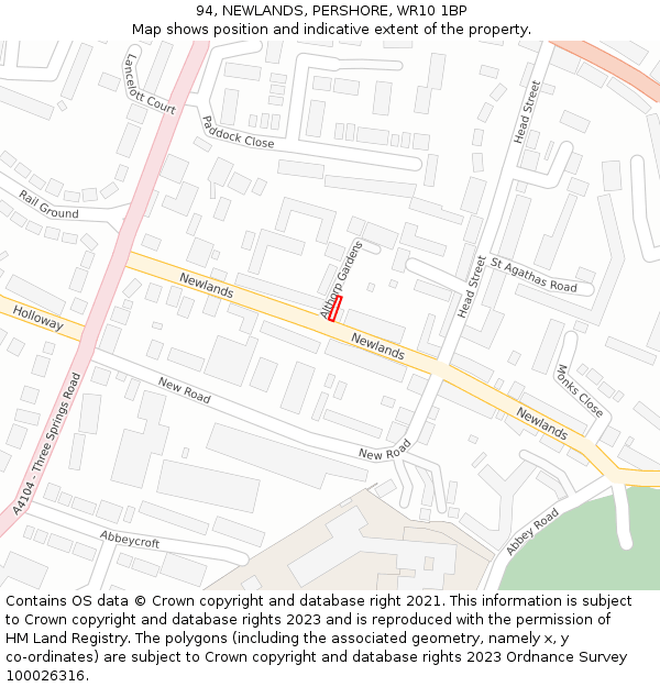 94, NEWLANDS, PERSHORE, WR10 1BP: Location map and indicative extent of plot