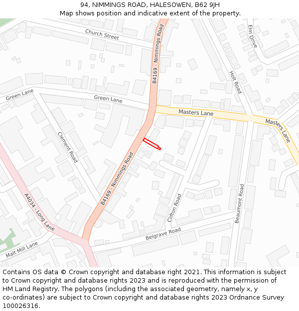 94, NIMMINGS ROAD, HALESOWEN, B62 9JH: Location map and indicative extent of plot