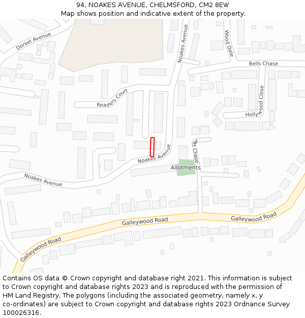 94, NOAKES AVENUE, CHELMSFORD, CM2 8EW: Location map and indicative extent of plot