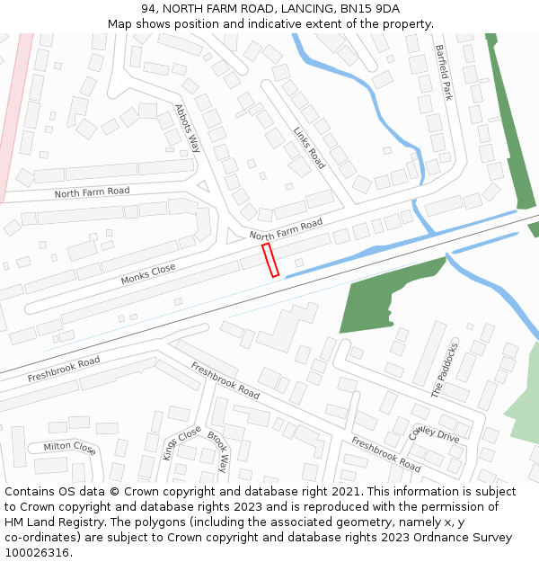 94, NORTH FARM ROAD, LANCING, BN15 9DA: Location map and indicative extent of plot