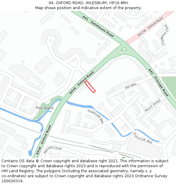 94, OXFORD ROAD, AYLESBURY, HP19 8RH: Location map and indicative extent of plot