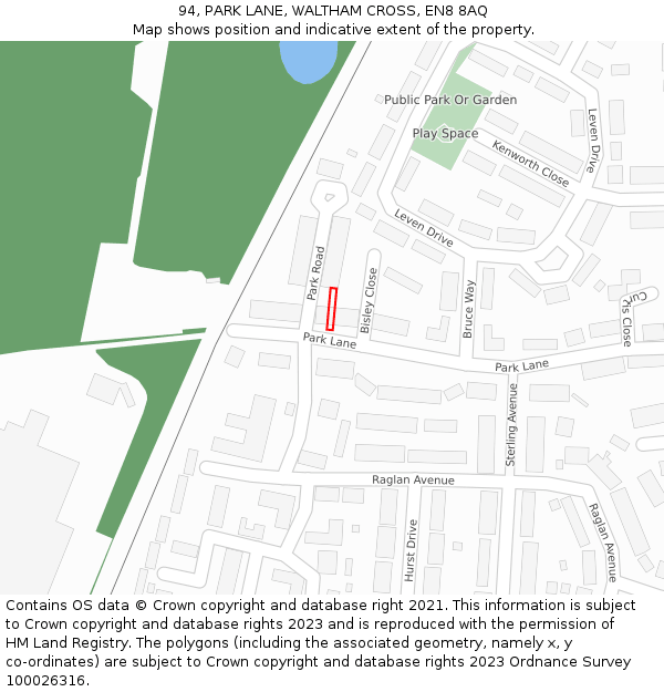 94, PARK LANE, WALTHAM CROSS, EN8 8AQ: Location map and indicative extent of plot
