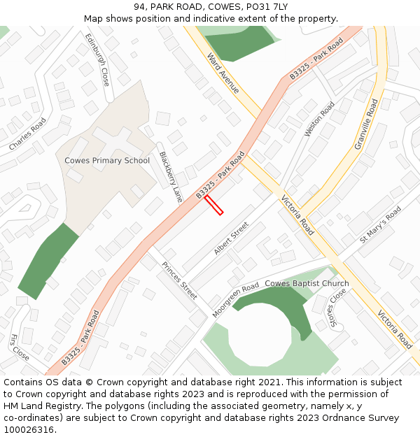 94, PARK ROAD, COWES, PO31 7LY: Location map and indicative extent of plot