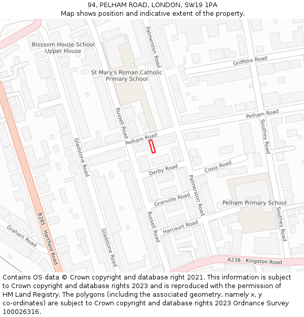 94, PELHAM ROAD, LONDON, SW19 1PA: Location map and indicative extent of plot
