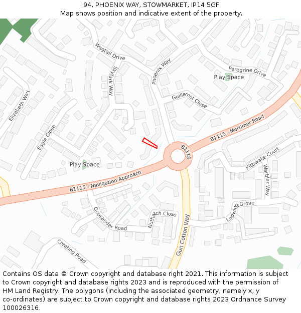 94, PHOENIX WAY, STOWMARKET, IP14 5GF: Location map and indicative extent of plot