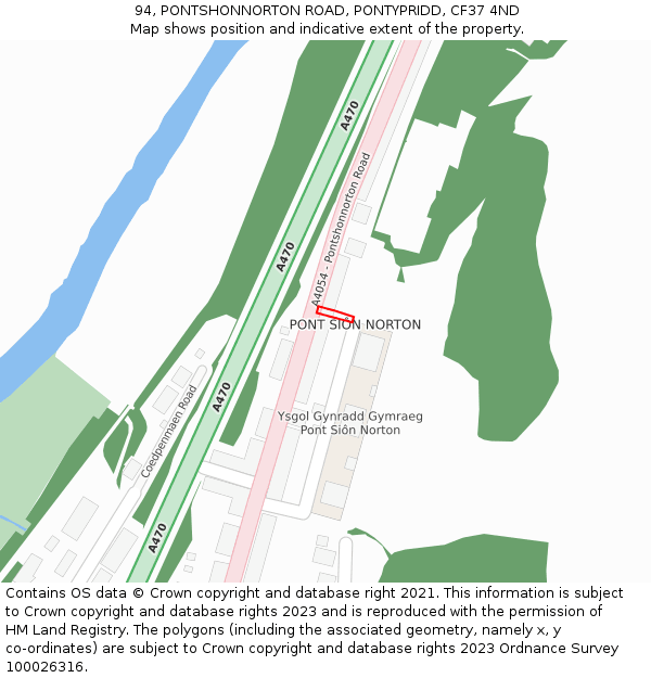 94, PONTSHONNORTON ROAD, PONTYPRIDD, CF37 4ND: Location map and indicative extent of plot