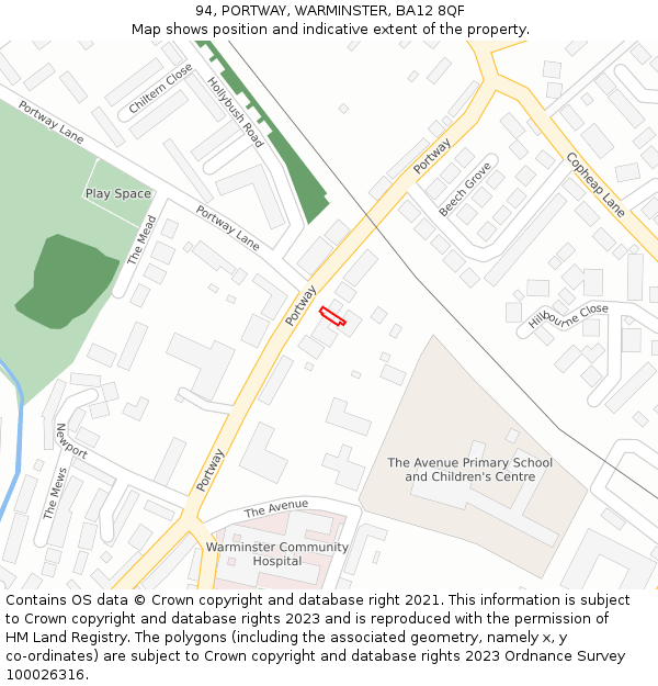 94, PORTWAY, WARMINSTER, BA12 8QF: Location map and indicative extent of plot